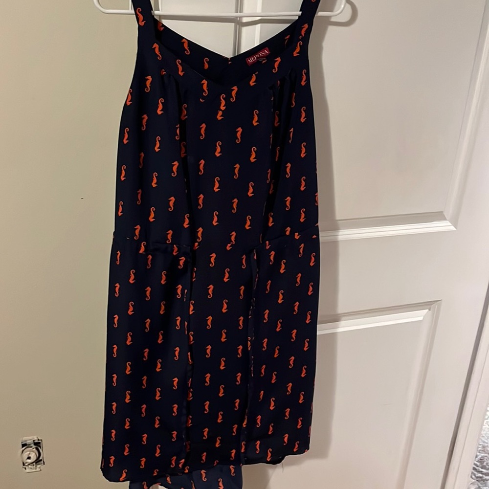 Navy and red:orange dress